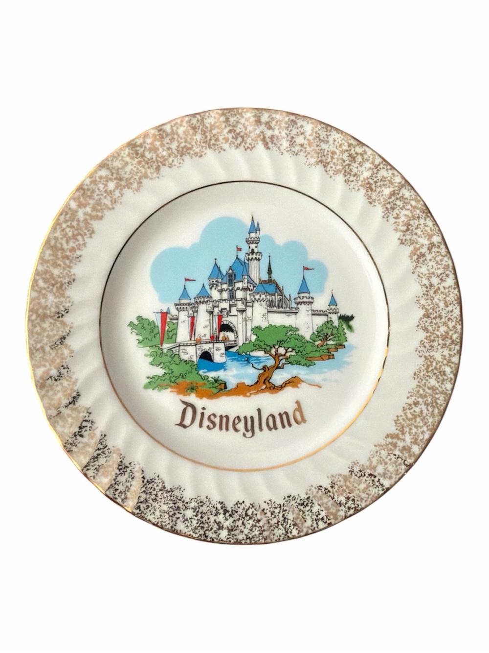 Vintage Disneyland Castle Decorative Plate - White, with Gold Trim